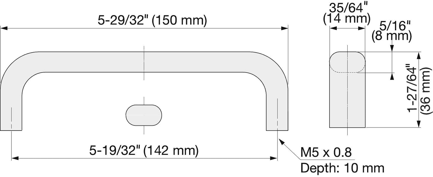 Stainless steel door handle V2A (SUS304), 150 mm (6") EC-150M. High-quality solid stainless steel door handle made of V2A (SUS304) for humid environments, ships, food processing, and medical applications from Sugatsune / LAMP® (Japan)
