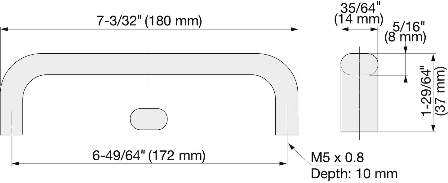 Stainless steel door handle V2A (SUS304), 180 mm (7-2/16") EC-180M. High-quality solid stainless steel door handle made of V2A (SUS304) for humid environments, ships, food processing, and medical applications from Sugatsune / LAMP® (Japan).