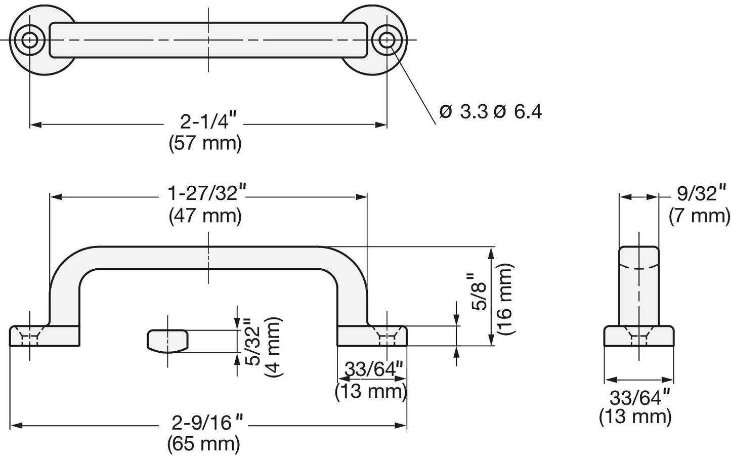 Stainless steel door handle V2A (SUS304), 65 mm (2.6") FT-65. High-quality solid stainless steel door handle made of V2A (SUS304) stainless steel, with a glossy finish, for ships, boats, yachts, and stainless steel kitchens from Sugatsune / LAMP® (Japan)