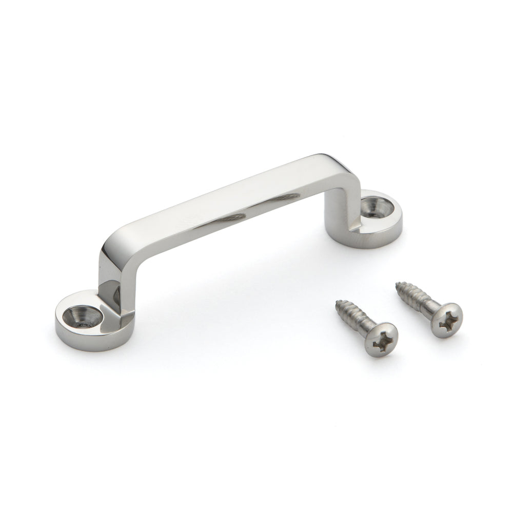 Stainless steel door handle V2A (SUS304), 65 mm (2.6") FT-65. High-quality solid stainless steel door handle made of V2A (SUS304) stainless steel, with a glossy finish, for ships, boats, yachts, and stainless steel kitchens from Sugatsune / LAMP® (Japan)