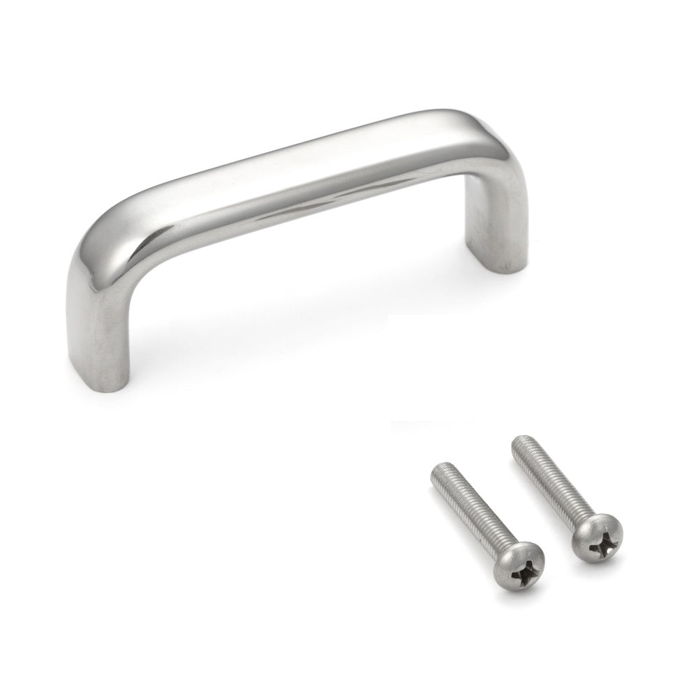 Stainless steel door handle V2A (SUS304), 80 mm (3.2") EC-80M. High-quality solid stainless steel door handle made of V2A (SUS304) for humid environments, ships, food processing, and medical applications from Sugatsune / LAMP® (Japan)