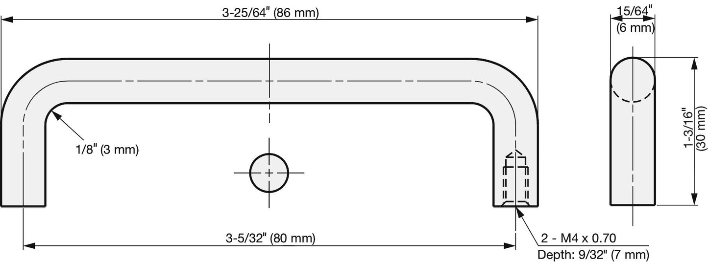 Stainless steel door handle V2A (SUS304), 86 mm (3.4") H-42-C-14. High-quality stainless steel door handle made of V2A (SUS304), glossy polished, for humid environments, ships, food processing, and medical applications from Sugatsune / LAMP® (Japan).