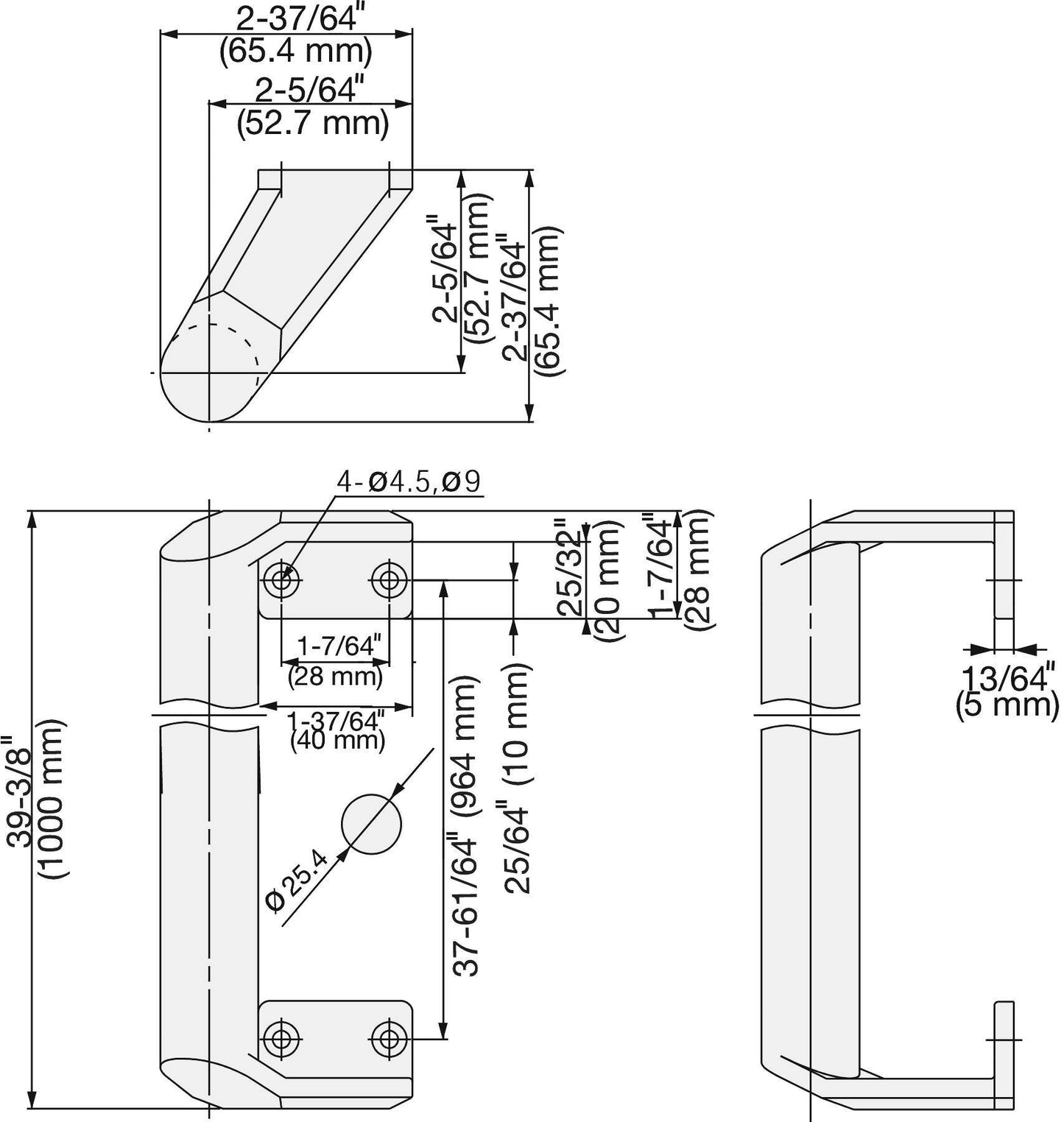 Edelstahl-Türgriffgriff V4A (SUS316), 1000 mm (39″) MP-1000. Hochwertiger massiver Edelstahl-Türgriffgriff aus feinstem Edelstahl V4A (SUS316) für Medizinbereich, Laboreinrichtung, feuchte, raue und hochkorrosive Umgebungen von Sugatsune / LAMP® (Japan)