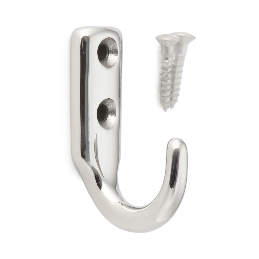 High-quality stainless steel hook, made of solid stainless steel, load capacity: 24 kg, 40 mm (1.6"), EL-25. Stainless steel wall hook for coat racks, bathrooms, outdoors, swimming pools, and much more, from Sugatsune / LAMP® (Japan)