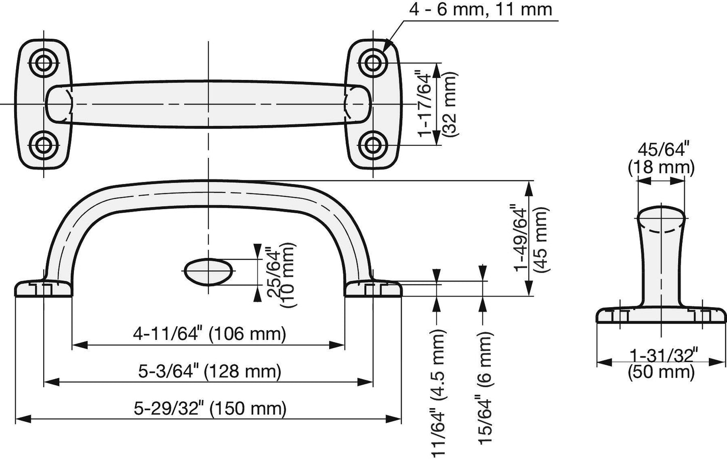 Edelstahlmöbelgriff SUS316, 150 mm (6″) 4LC-150. Griff aus feinstem korrosionsfreiem Edelstahl V4A (SUS316) für hochwertige Einrichtungen, sowie für den Außenbereich, feuchte, raue und hochkorrosive Umgebungen von Sugatsune / LAMP® (Japan)