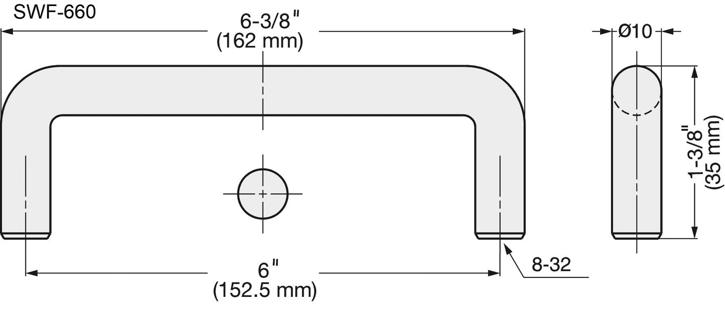 Edelstahlmöbelgriff SUS316, 162 mm (6,4″) SWF-660. Bügelgriff, aus feinstem korrosionsfreiem Edelstahl V4A (SUS316) für hochwertige Einrichtungen, sowie für den Außenbereich, feuchte, raue und hochkorrosive Umgebungen von Sugatsune / LAMP® (Japan)