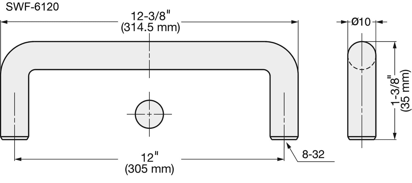 Edelstahlmöbelgriff SUS316, 314,5 mm (12,4″) SWF-6120. Bügelgriff, aus feinstem korrosionsfreiem Edelstahl V4A (SUS316) für hochwertige Einrichtungen, sowie für den Außenbereich, feuchte, raue und hochkorrosive Umgebungen von Sugatsune / LAMP® (Japan)