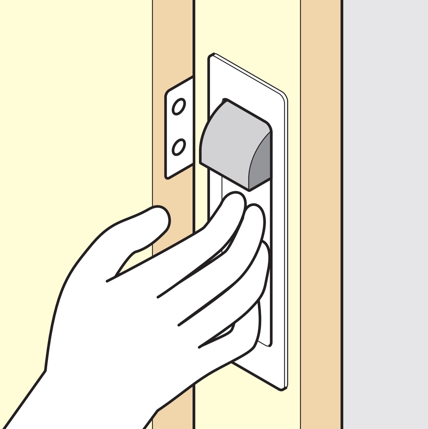 Zinc alloy flush pull with integrated fold-out door stop, chrome-plated finish, 135 mm (5.4") HH-P135CR. HH-P135CR flush pull with buffer for sliding doors, from Sugatsune / LAMP® (Japan)