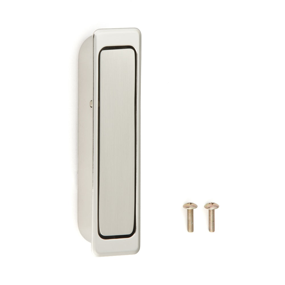 Poignée pliante encastrée en alliage de zinc, surface : nickelée, satinée mate, 100 mm (4″) FH-100BK-00. Poignée encastrée FH-100BK-00 pour meubles de bureau, meubles de maison, armoires de cuisine, de Sugatsune / LAMP® (Japon)
