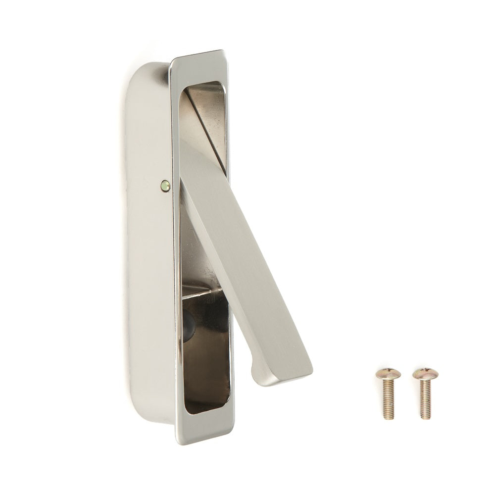 Poignée pliante encastrée en alliage de zinc, surface : nickelée, satinée mate, 100 mm (4″) FH-100BK-00. Poignée encastrée FH-100BK-00 pour meubles de bureau, meubles de maison, armoires de cuisine, de Sugatsune / LAMP® (Japon)