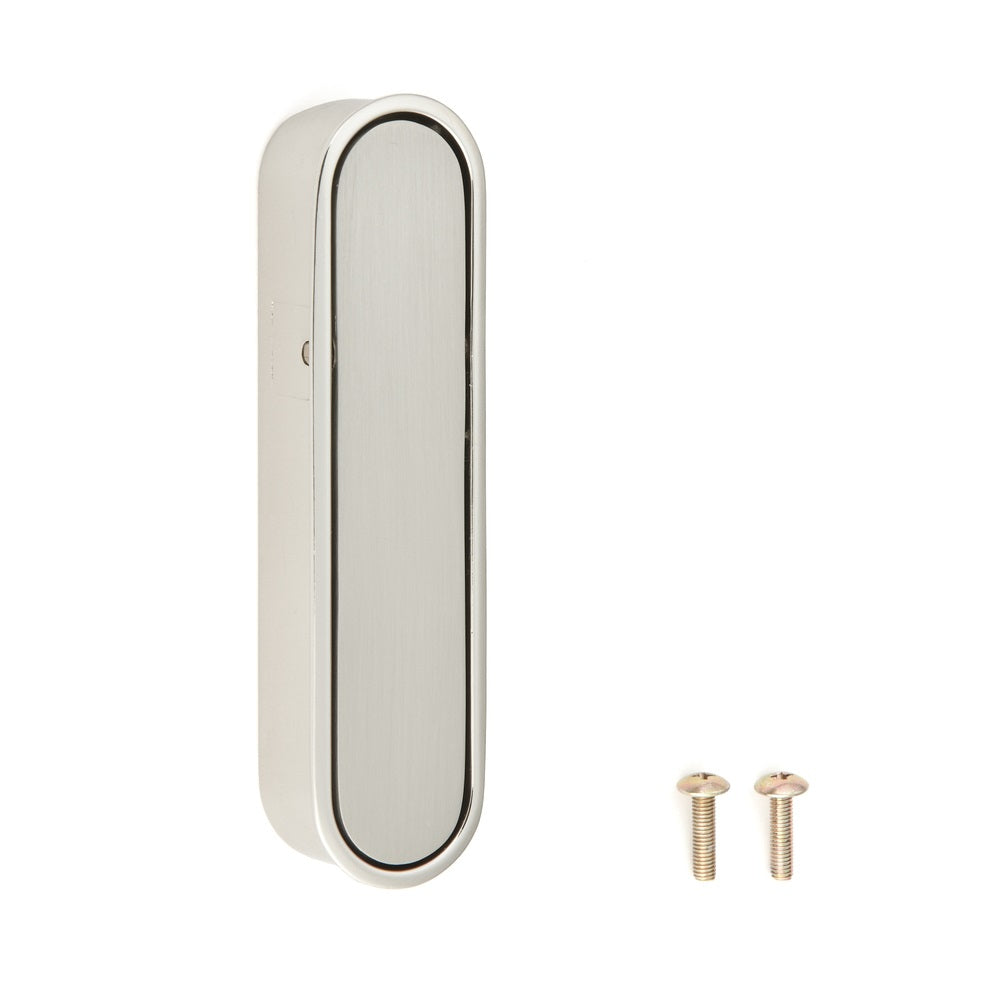 Poignée pliante encastrée en alliage de zinc, surface : nickelée, satinée mate, 97 mm (3,9″) FH-100AM-00. Poignée encastrée FH-100AM-00 pour meubles de bureau, meubles de maison, armoires de cuisine, de Sugatsune / LAMP® (Japon)