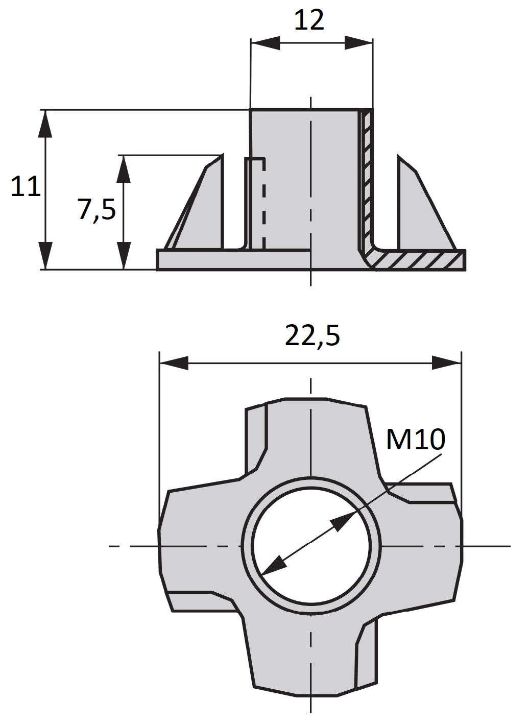 4 Stück Einschlagmutter mit M10 Gewinde, aus robustem Stahl, Oberfläche: verzinkt, 12 mm (0,5″), 3006805. Einschlaggewinde (drive-in nut), für Schraube, Sofafuß, Schrankfuß, Möbelrolle, Fertighausbau, Klettergriff und viel mehr, von EMUCA