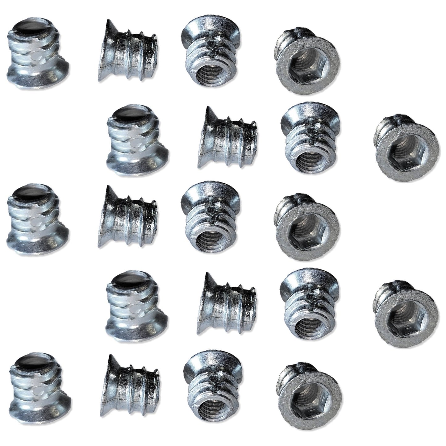 20 pieces of high-quality screw-in socket with M6 internal thread, countersunk head with hexagon socket and cover edge, made of solid die-cast zinc, 13 mm (0.6″), 8008001. Screw-in nut for furniture, wood panels, chipboard, tables and much more, by EMUCA