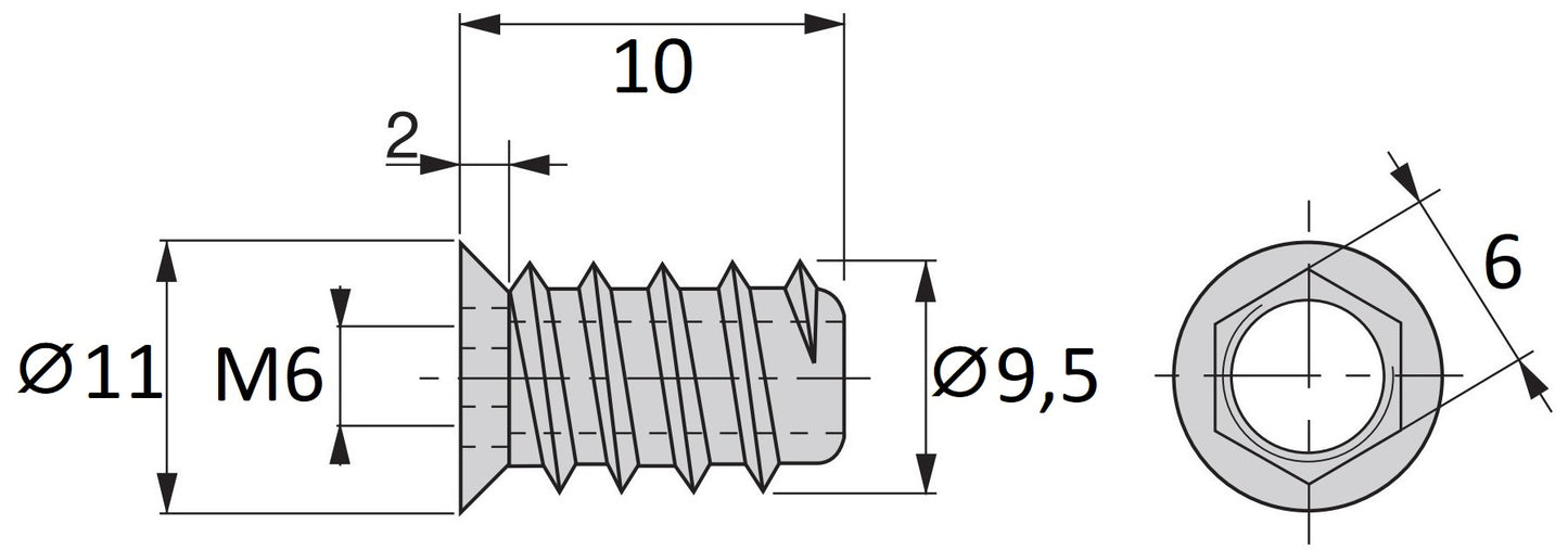 20 pieces of high-quality screw-in sockets with M6 internal thread, countersunk head with hexagon socket and cover edge, surface: galvanized, 10 mm (0.4″), 8028005. Screw-in nuts for furniture, wood panels, chipboard, tables and much more, by EMUCA