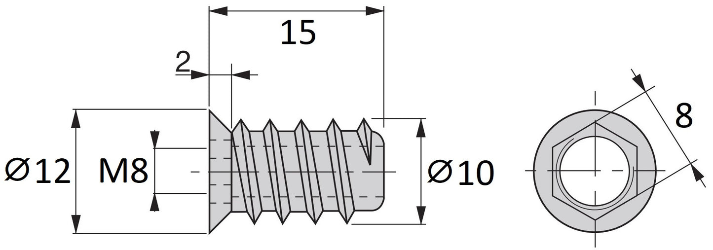 20 Stück hochwertige Einschraubmuffe mit M8 Innengewinde, Senkkopf mit Innensechskant und Abdeckrand, Oberfläche: verzinkt, 15 mm (0,6″), 8007605. Einschraubmutter für Möbel, Holzplatte, Spanplatte, Tisch und viel mehr, von EMUCA