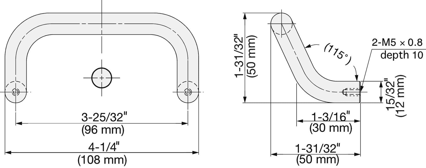 Ergonomic stainless steel door handle V2A (SUS304), 108 mm (4.3") LF-12-96. High-quality stainless steel door handle made of V2A (SUS304), satin finish, for humid environments, ships, and mechanical engineering from Sugatsune / LAMP® (Japan).