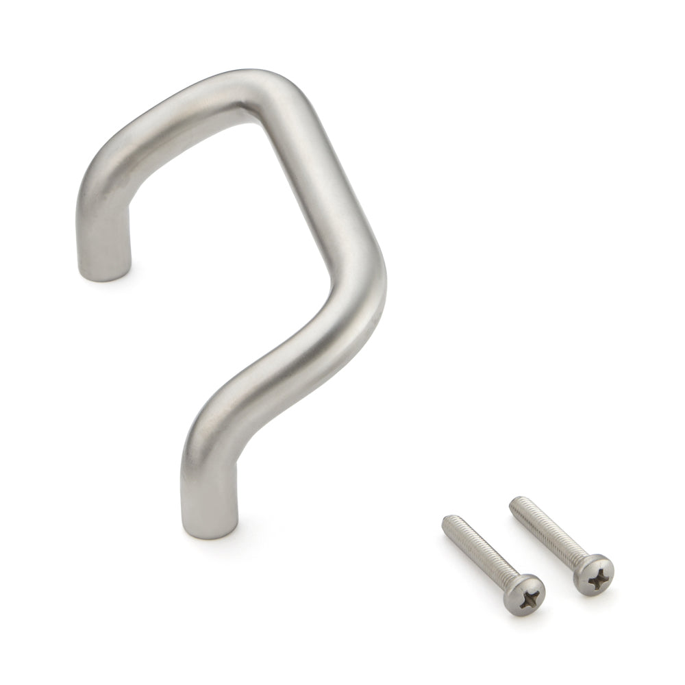 Ergonomic stainless steel door handle V2A (SUS304), 108 mm (4.3") LF-12-96. High-quality stainless steel door handle made of V2A (SUS304), satin finish, for humid environments, ships, and mechanical engineering from Sugatsune / LAMP® (Japan).