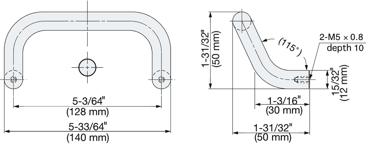 Ergonomic stainless steel door handle V2A (SUS304), 140 mm (5.6") LF-12-128. High-quality stainless steel door handle made of V2A (SUS304), satin finish, for humid environments, ships, and mechanical engineering from Sugatsune / LAMP® (Japan).