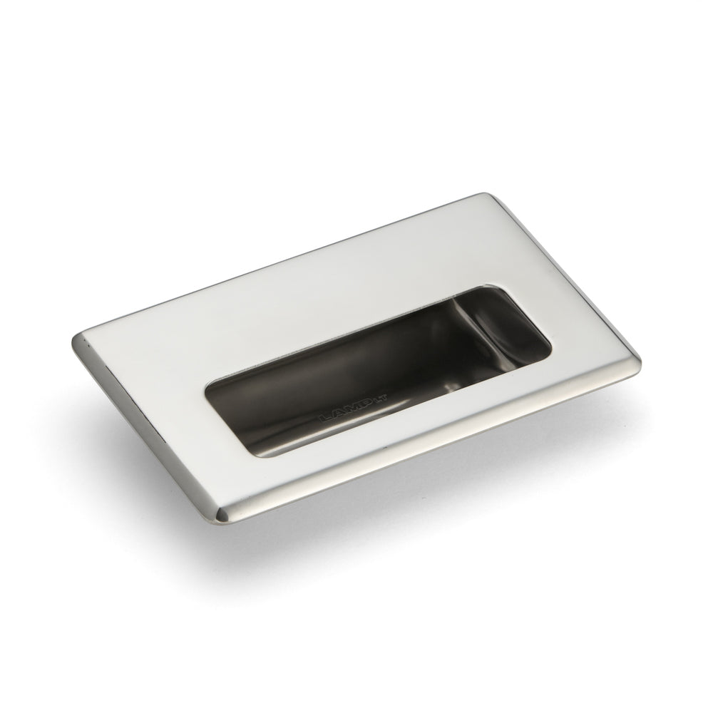 Exclusive SUS304 stainless steel flush pull, 138 mm (5.5") HH-FC-1M. Stainless steel flush pull made of V2A stainless steel, polished finish, for drawers, cabinets, humid environments, ships, machinery, and appliances from Sugatsune / LAMP® (Japan).