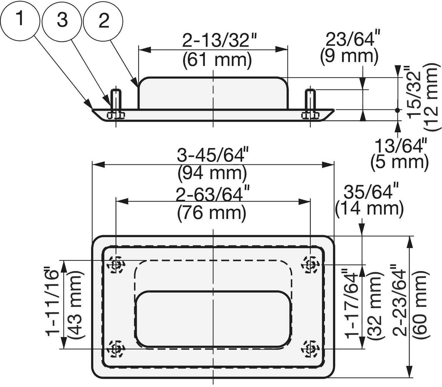 Exclusive SUS304 stainless steel flush pull, 94 mm (3.8") HH-FB-3. Stainless steel flush pull made of V2A stainless steel, satin finish, for drawers, cabinets, humid environments, ships, machinery, and appliances from Sugatsune / LAMP® (Japan).