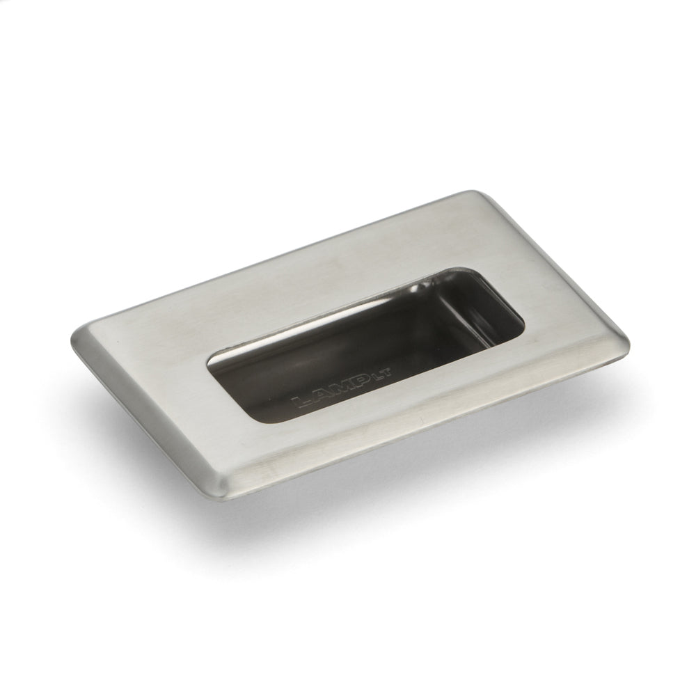 Exclusive SUS304 stainless steel flush pull, 94 mm (3.8") HH-FC-3. Stainless steel flush pull made of V2A stainless steel, satin finish, for drawers, cabinets, humid environments, ships, machinery, and appliances from Sugatsune / LAMP® (Japan).