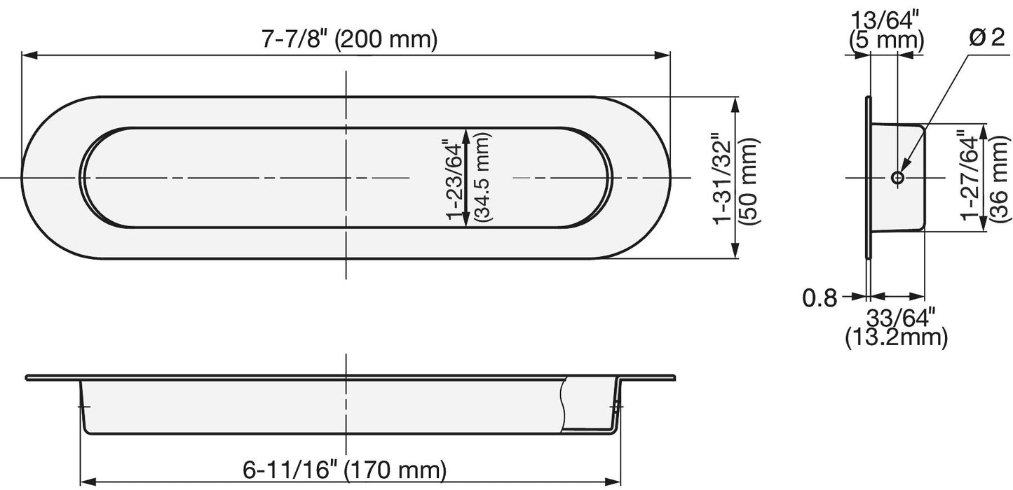 Exklusive ovale Edelstahl-Griffmuschel SUS304, 200 mm (7,9″) HN-200SH. Ovale Edelstahl-Griffmuschel aus rostfreiem Edelstahl V2A, satiniert matt, für Schubladen, Schränke, feuchte Umgebungen, Schiffe, Jachten, Caravans von Sugatsune / LAMP® (Japan)