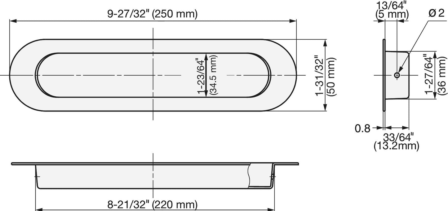 Exclusive oval stainless steel SUS304 handle, 250 mm (9.9") HN-250SH. Oval stainless steel V2A handle, satin finish, for drawers, cabinets, humid environments, ships, yachts, and caravans from Sugatsune / LAMP® (Japan)