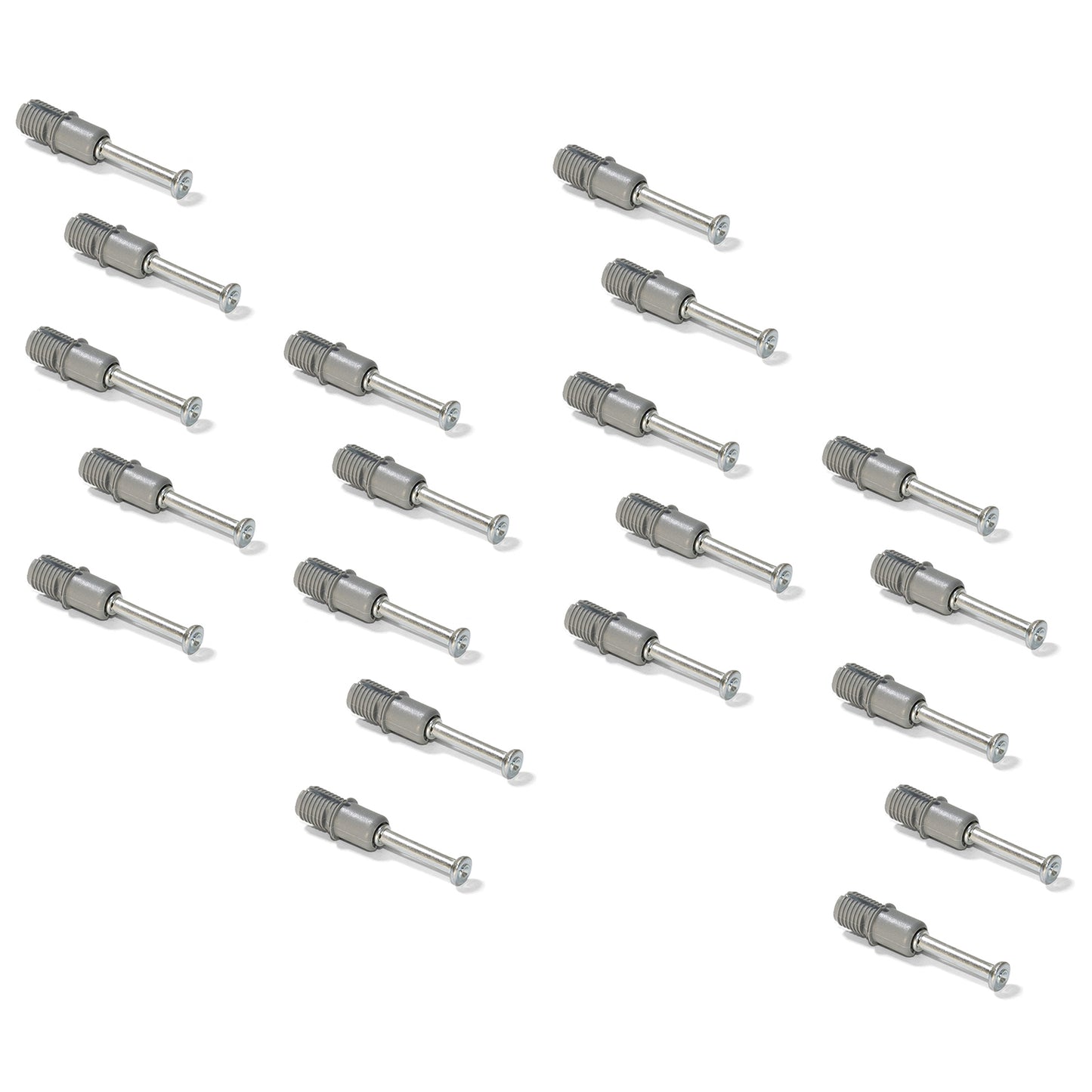 20 Stück Expansionsbolzen, aus Stahl und Kunststoff, Oberfläche: verzinkt, 21,6 mm (27/32″), 5912805 für Exzenterverbinder, Regalböden, Schrankteile