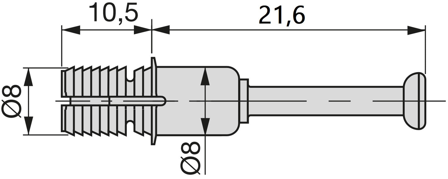 20 Stück Expansionsbolzen, aus Stahl und Kunststoff, Oberfläche: verzinkt, 21,6 mm (27/32″), 5912805 für Exzenterverbinder, Regalböden, Schrankteile