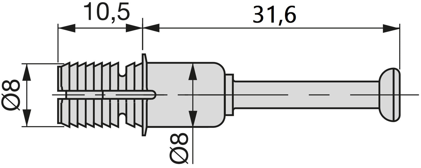 20 expansion bolts, made of steel and plastic, surface: galvanized, 31.6 mm (1-1/4″), 5912905 for eccentric connectors, shelves, cabinet parts