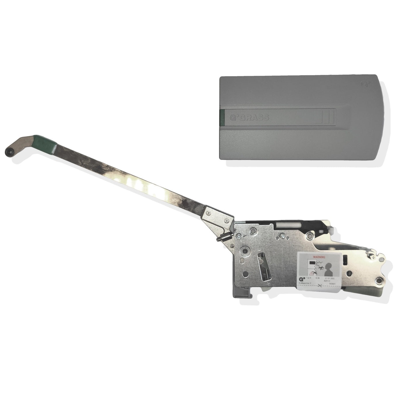 Ferrure de volet rabattable GRASS Hetal Kinvaro F-20 Type 4B (UNIQUEMENT le côté gauche) avec support d'ouverture et amortisseur de fermeture. Fixation à rabat, y compris capuchon de protection