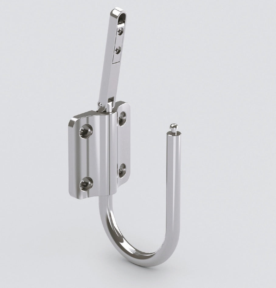 Large rotating hook with safety catch made of SUS304 stainless steel, 164 mm (6.5"), JN-T100. Rope hook with safety catch made of V2A for shipbuilding, outdoor use, humid environments, and much more, from Sugatsune / LAMP® (Japan)