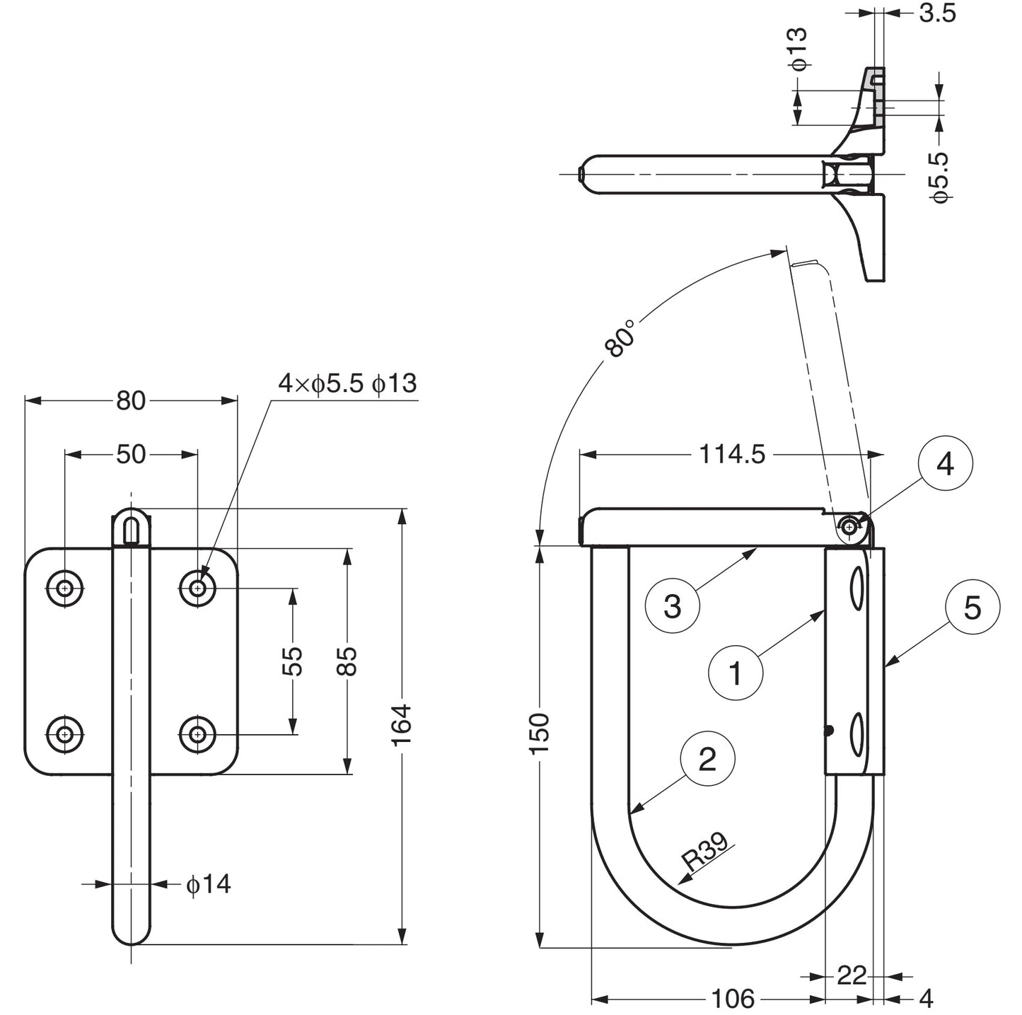 Large rotating hook with safety catch made of SUS304 stainless steel, 164 mm (6.5"), JN-T100. Rope hook with safety catch made of V2A for shipbuilding, outdoor use, humid environments, and much more, from Sugatsune / LAMP® (Japan)