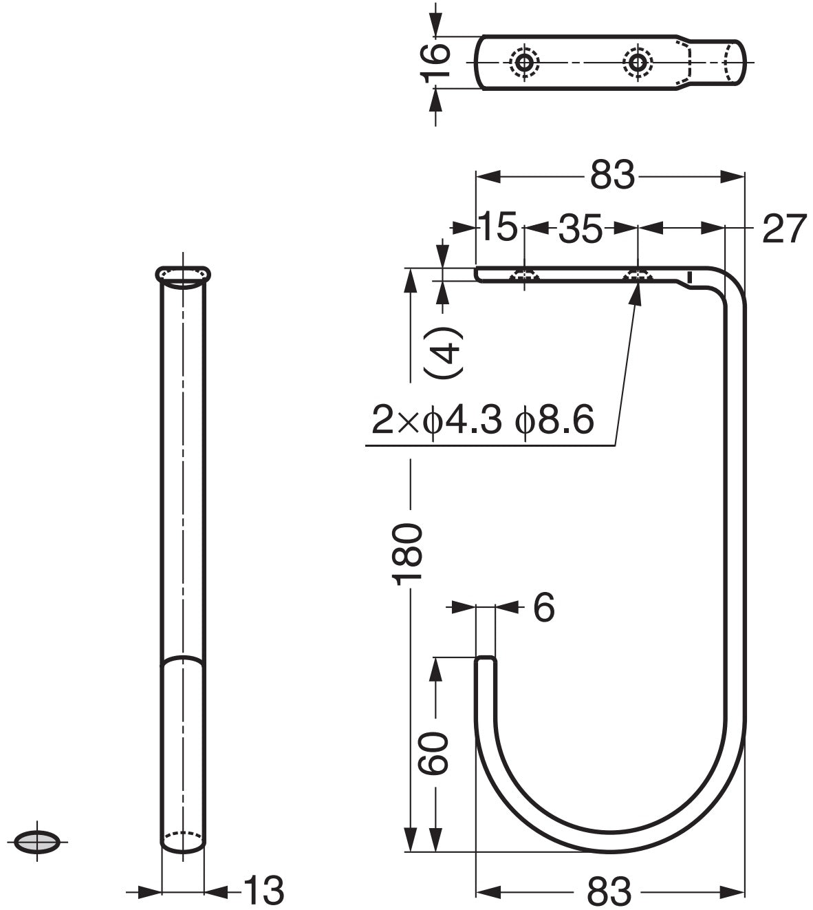 High-quality, large universal hook for ceiling mounting or under-shelf mounting, made of stainless steel, 180 mm (7.1"), JFT180M. Heavy-duty hook made of V2A for humid environments, outdoor use, shipbuilding, and much more, from Sugatsune / LAMP® (Japan)