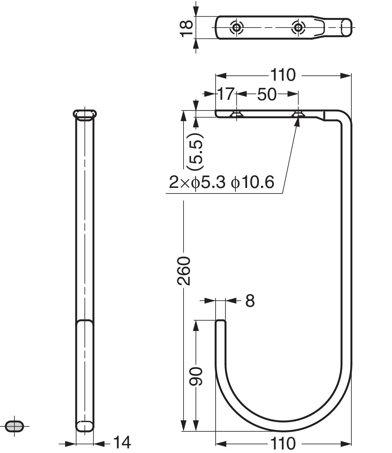 High-quality, large universal hook for ceiling or under-shelf mounting, made of stainless steel, 260 mm (10.3"), JFT260M. Heavy-duty hook made of V2A for humid environments, outdoor use, shipbuilding, and much more, from Sugatsune / LAMP® (Japan)