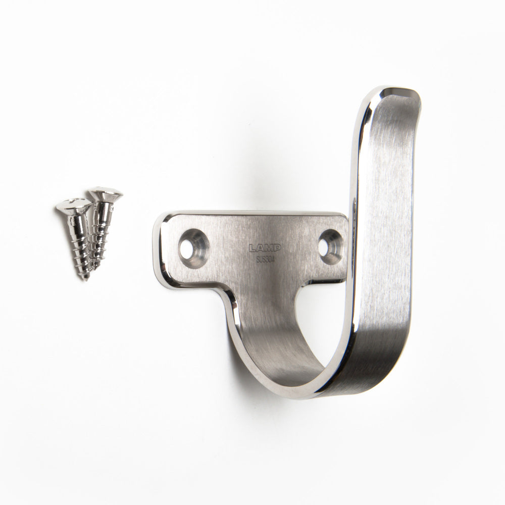 High-quality, large, universal hook made of SUS304 stainless steel, surface: matte and polished, 85 mm (3.4"), 5H-85TT. V2A towel hook for bathrooms, shipbuilding, RVs, outdoors, humid environments, and much more, from Sugatsune / LAMP® (Japan)