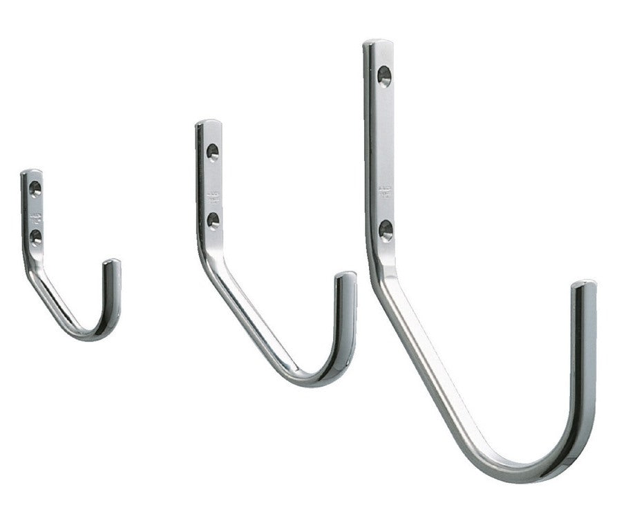 High-quality, large, universal hook with extra-long wall clearance, made of stainless steel, surface: glossy polished, 50 mm (2"), JF50M. V2A towel hook for shipbuilding, outdoor use, and much more, from Sugatsune / LAMP® (Japan)