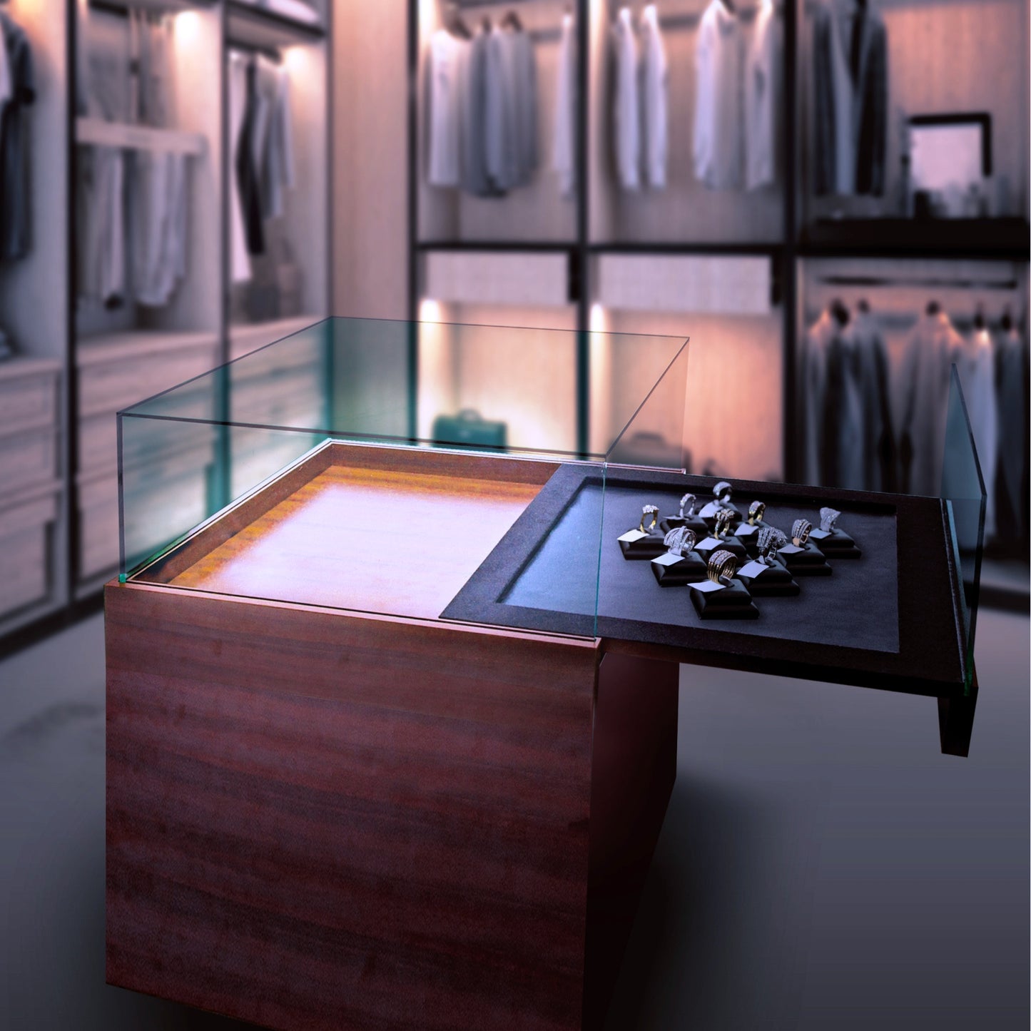 A pair of invisible under-cabinet slides, pull-out rails for the display case. Concealed drawer slides for high-end shopfitting (left and right) C203V from Sugatsune / LAMP® (Japan)