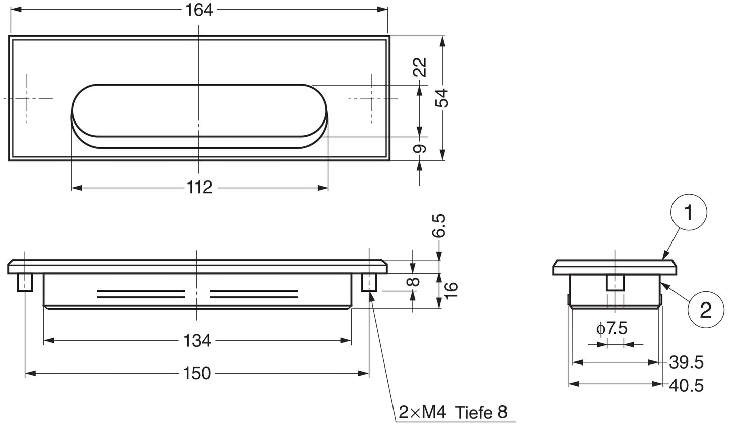 High-quality rectangular recessed pull made of solid zinc alloy, finish: white bronze, 164 mm (6.5") SD-160WB. Furniture handle SD-160WB for drawers, cabinets, office furniture, bedroom furniture, and kitchen furniture, by Sugatsune / LAMP® (Japan)