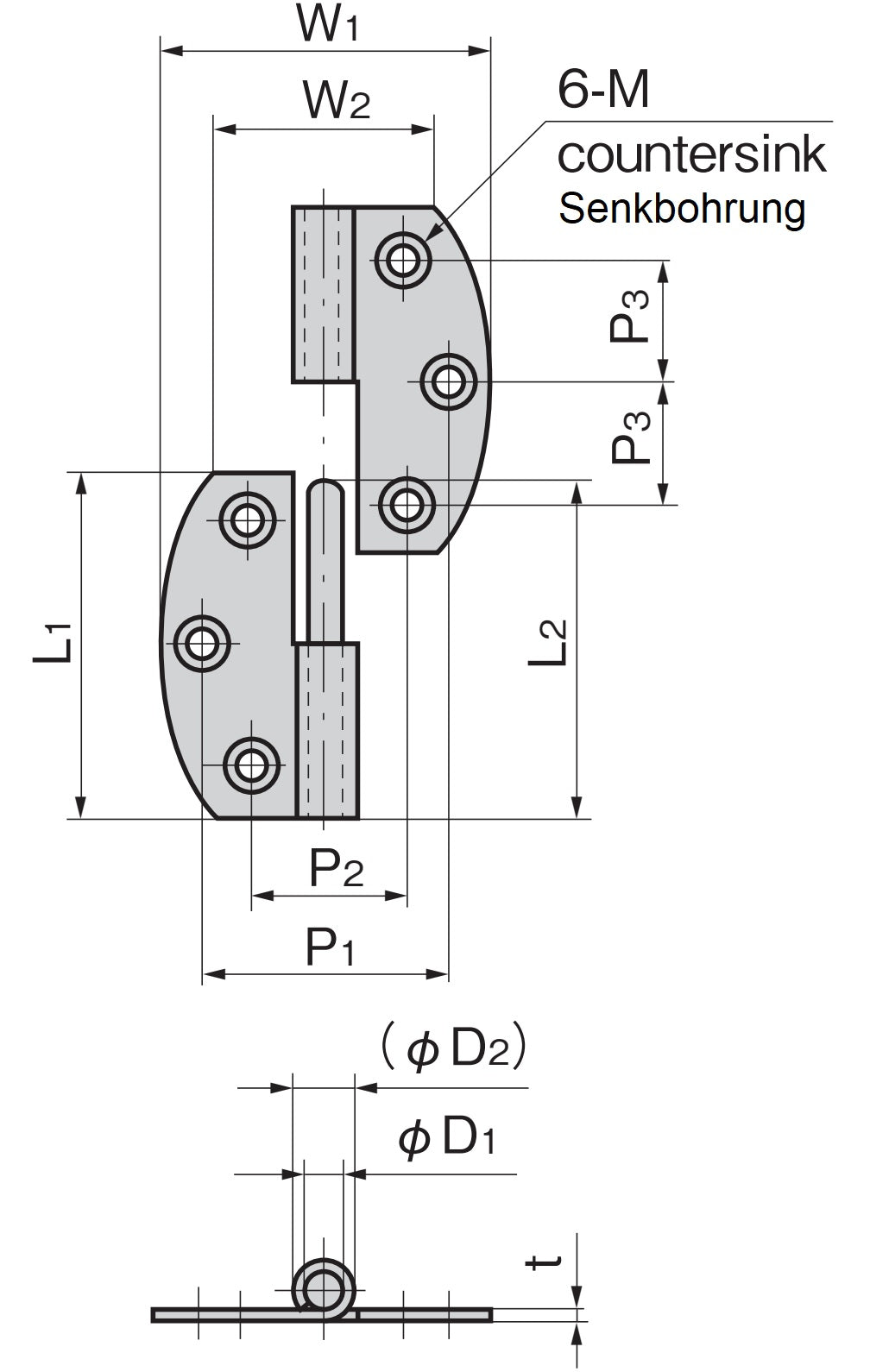 2 high-quality lift-off hinges made of SUS304 stainless steel, surface: glossy polished, 40 mm (1.6"), right-hand version, B-1005-1-R. High-quality V2A lift-off hinges for humid environments, ships, outdoor kitchens, and much more, from TAKIGEN (Japan).