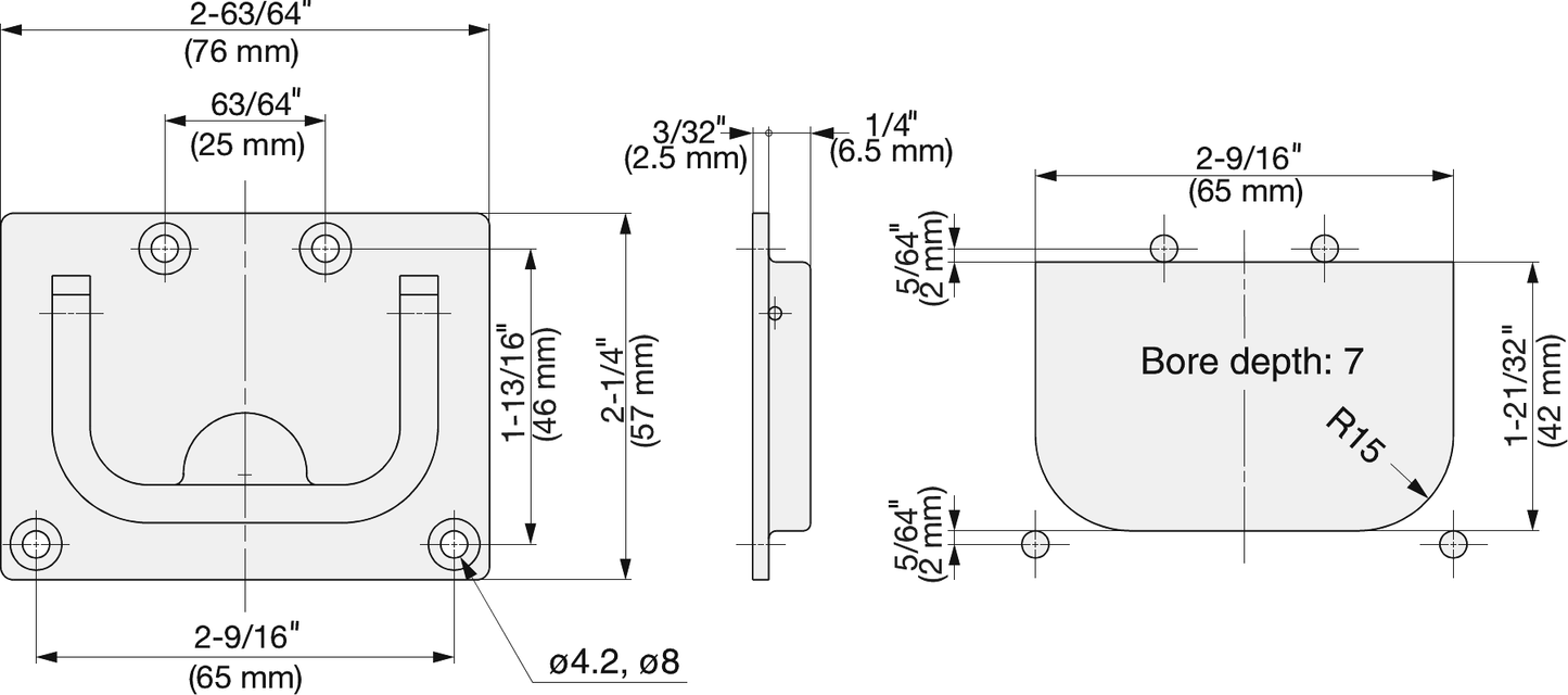 Folding ring-shaped stainless steel handle V4A, 76 mm (3") 26700. Folding handle with a round shape made of the finest corrosion-free stainless steel V4A (SUS316), suitable for humid, harsh, and highly corrosive environments from Sugatsune / LAMP® (Japan)