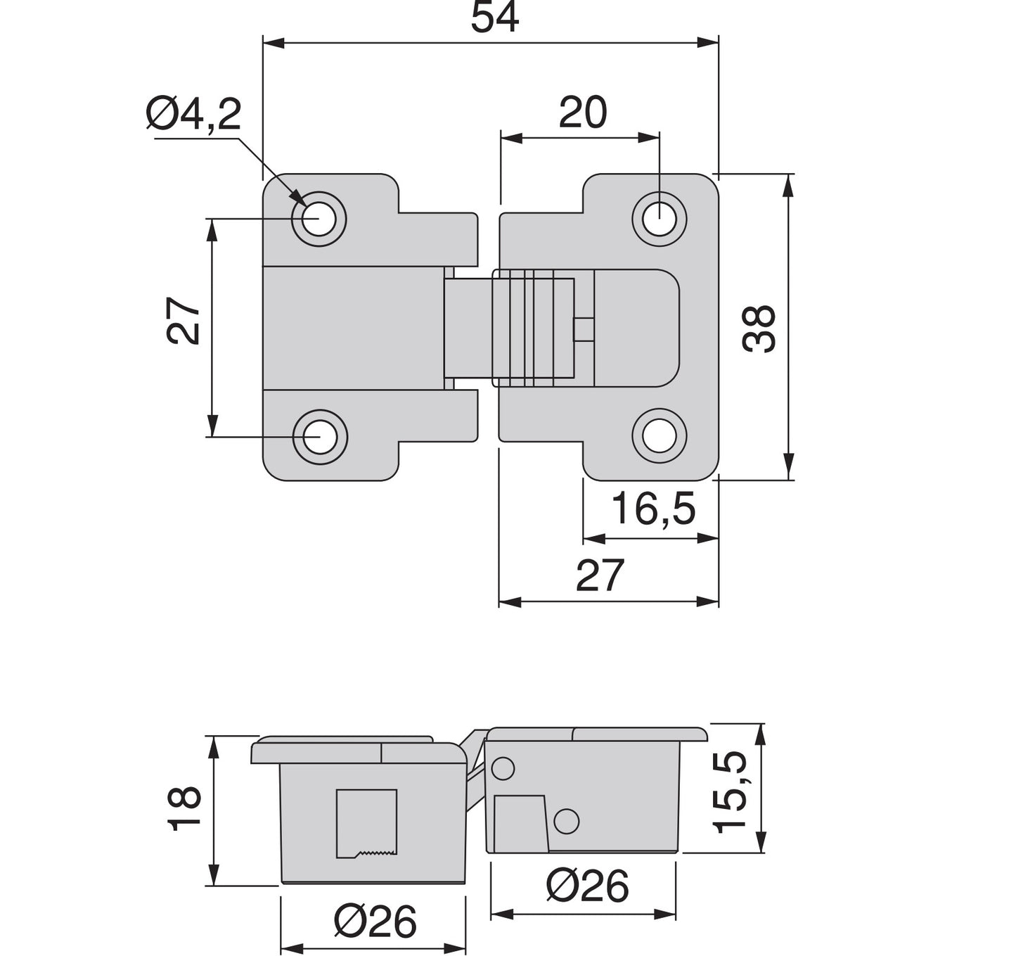2 pieces Ankor GT-B flap hinge, removable, made of zinc alloy with cover caps, surface: black 1010817. Zinc alloy bar compartment hinge for wooden flaps, furniture flaps, wooden lids, bar compartments and much more, by EMUCA