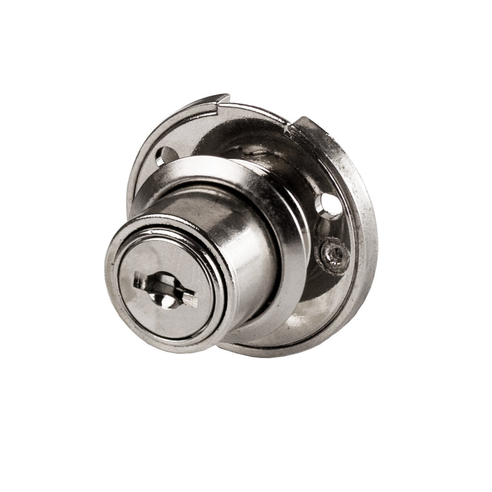 Serrure à clapet de haute qualité en Zamak avec rosace cylindrique et deux clés, y compris gâche, 19 mm (0,8″), modèle : clé différente, 14.07.105-0. Serrure de clapet d'entrée en zamak pour clapets, armoires et bien plus encore, de SISO Danemark