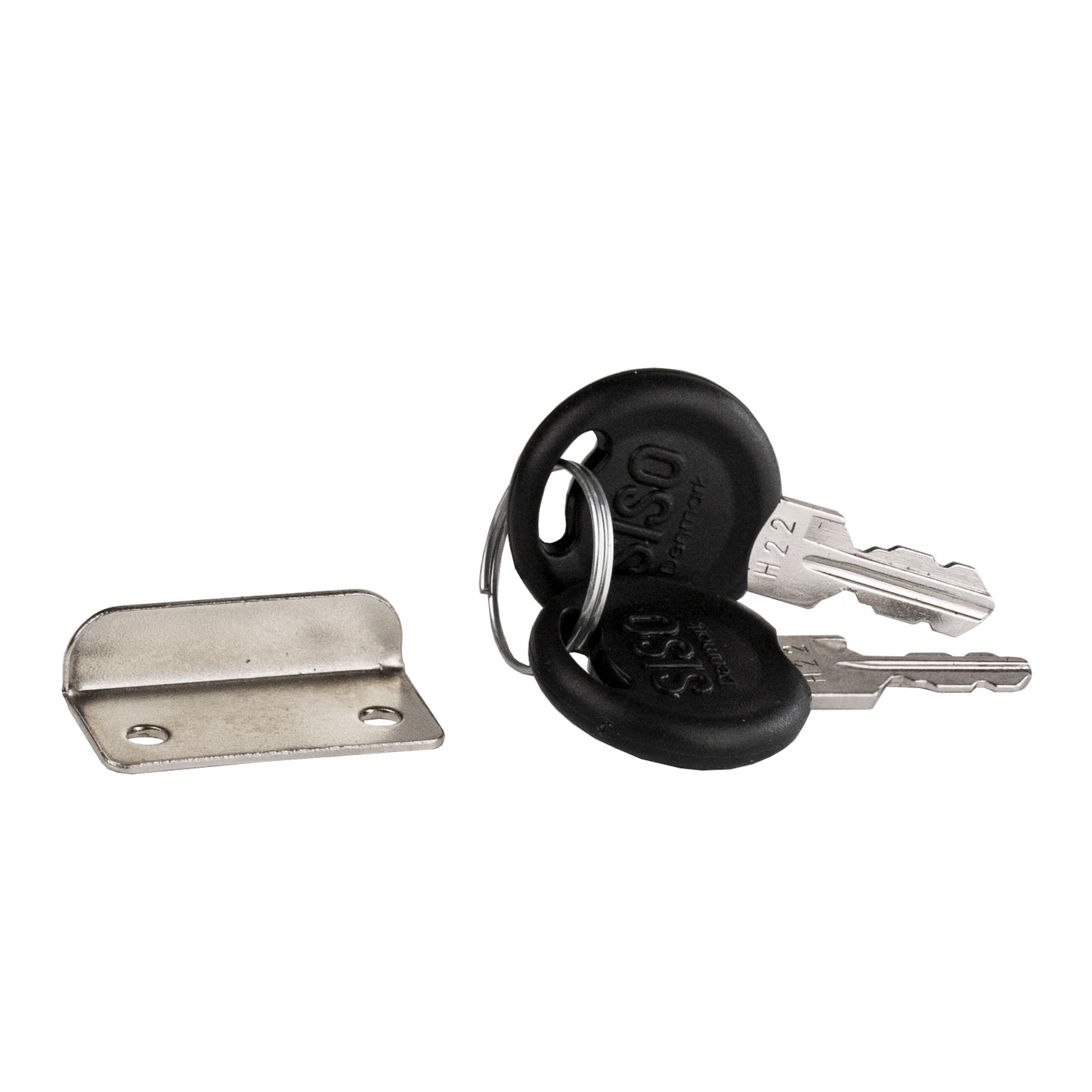 Serrure à clapet de haute qualité en Zamak avec rosace cylindrique et deux clés, y compris gâche, 19 mm (0,8″), modèle : clé différente, 14.07.105-0. Serrure de clapet d'entrée en zamak pour clapets, armoires et bien plus encore, de SISO Danemark