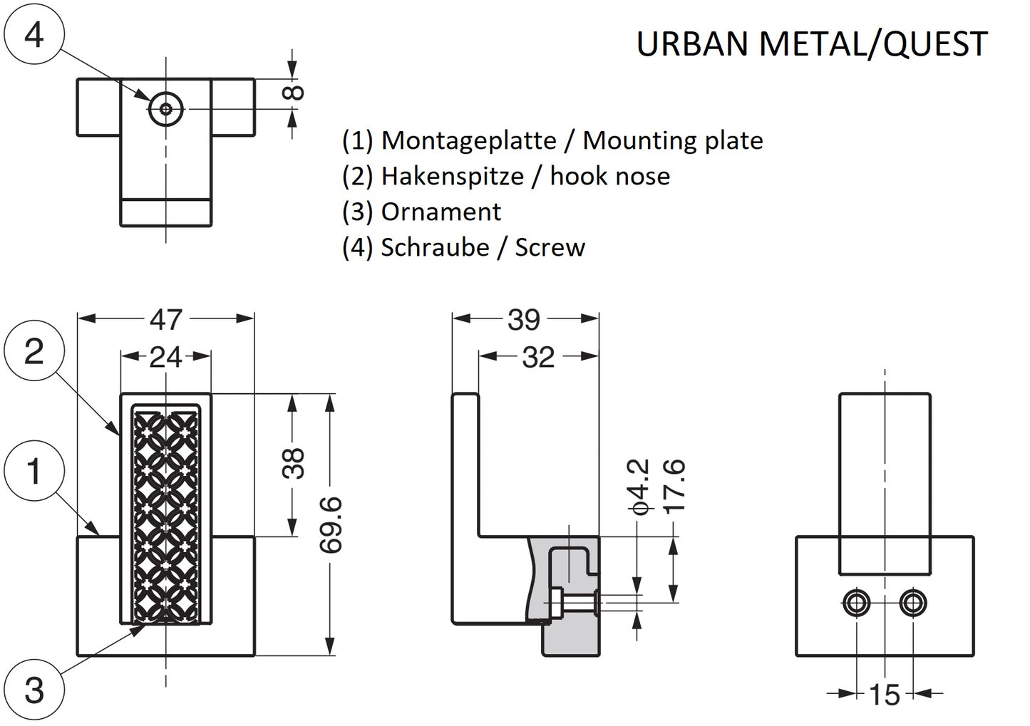 Patère de haute qualité avec un ornement luxueux, pour montage mural, capacité de charge : 10 kg, surface : dorée, polie brillante, PXB-UM05-101-Q1-GL. Crochets design pour armoires, hôtels, restaurants et bien plus encore, de Sugatsune / LAMP® (Japon)