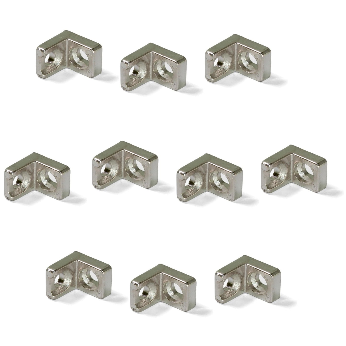 Lot de 10 petites équerres robustes en alliage de zinc massif, finition nickelée, 20 mm (0,8″) 8072507. Équerre de fixation E.FB.20 pour étagères, bibliothèques, tables et armoires, par EMUCA.