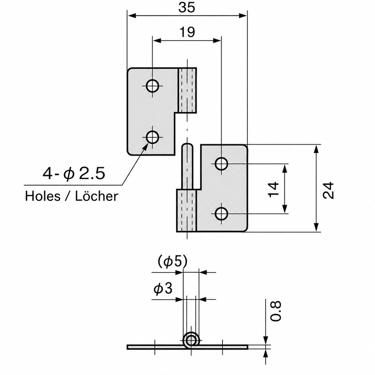 2 charnières compactes dégondables, en acier, capacité de charge : 2 kg, hauteur : 35 mm, à gauche, B-56-L pour petites portes, trappes d'entretien, boîtiers électroniques