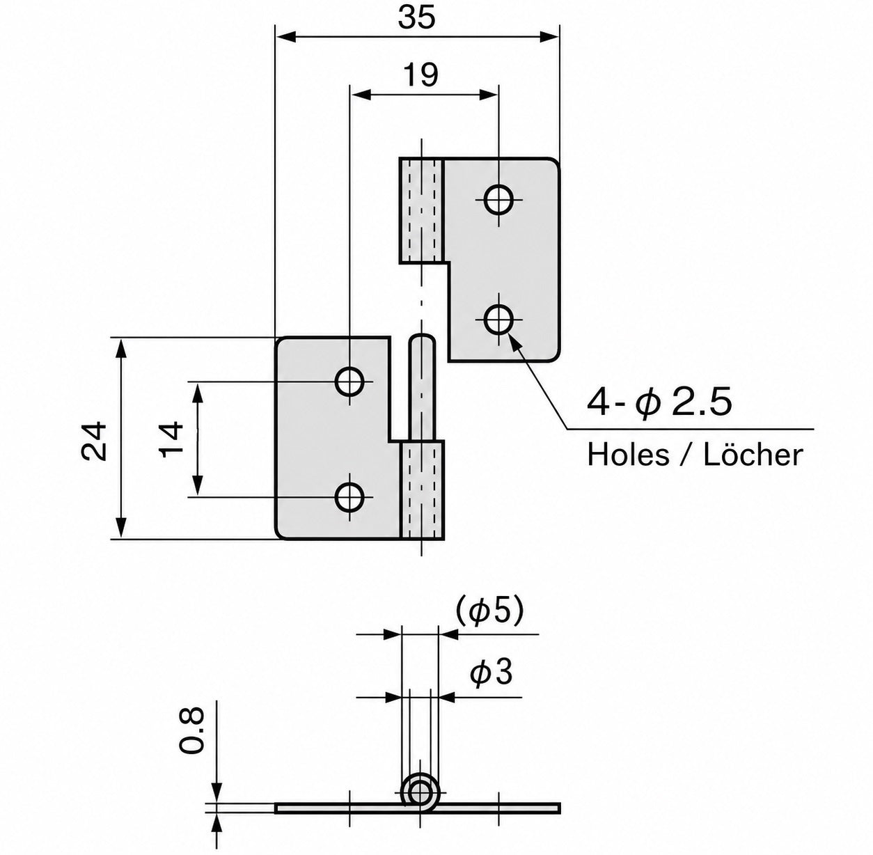 2 charnières déportées compactes, en acier, capacité de charge : 2 kg, hauteur : 35 mm, droite, B-56-R pour petites portes, trappes d'accès, boîtiers électroniques