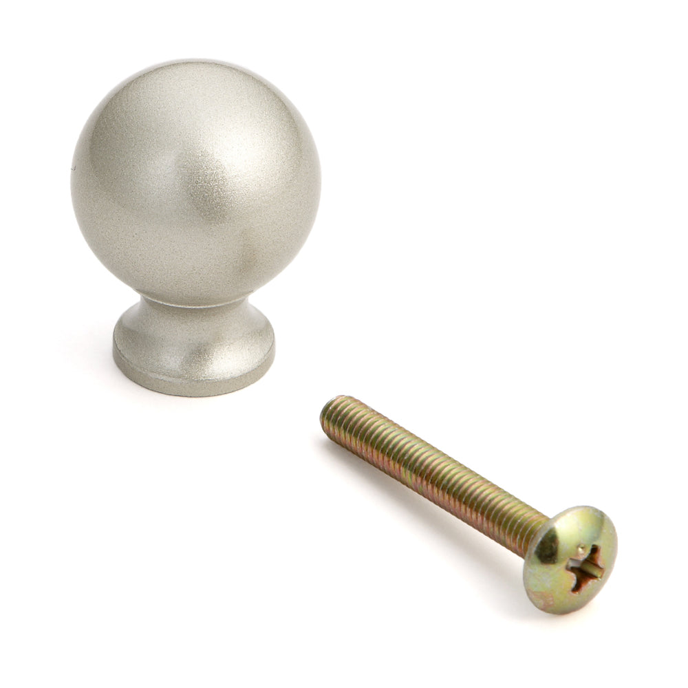 Spherical furniture knob made of robust aluminum alloy, nickel-plated finish, 20 mm (0.8"), KK-B20SNI. The KK-B20SNI knob is suitable for drawers, furniture doors, kitchen cabinets, office cabinets, and much more, from Sugatsune / LAMP® (Japan).