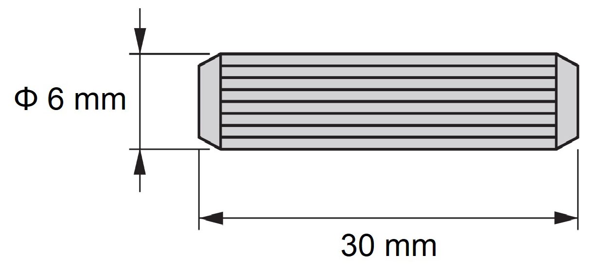10 long wooden dowels made of beechwood, surface: grooved, 30 mm (1.2") 9095678. Wooden dowel 9095678 for wood panels, wood connections, furniture construction, shelving construction, by EMUCA